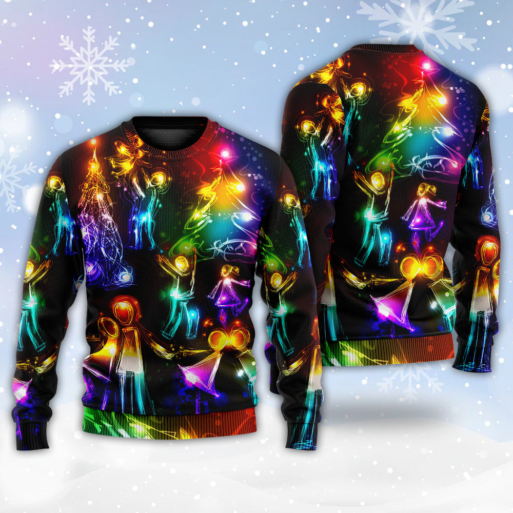 Christmas Family Love Tree Neon Light – Sweater - Ugly Christmas Sweater