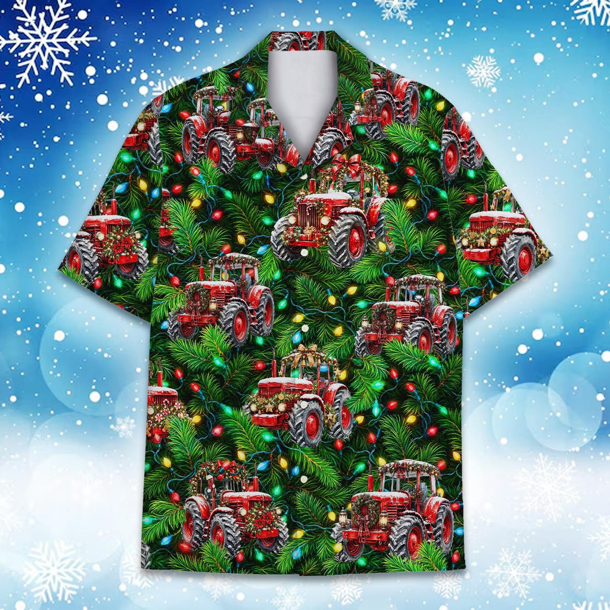 Christmas Red Farm Tractor Pine Tree Lights – Hawaiian Shirt