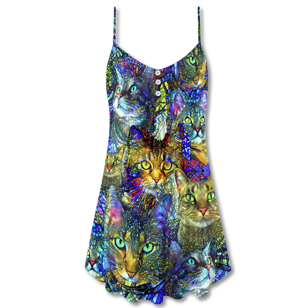 Tabby Cat Lover Art – Women's Summer Sleeveless V-Neck Camisole Dress