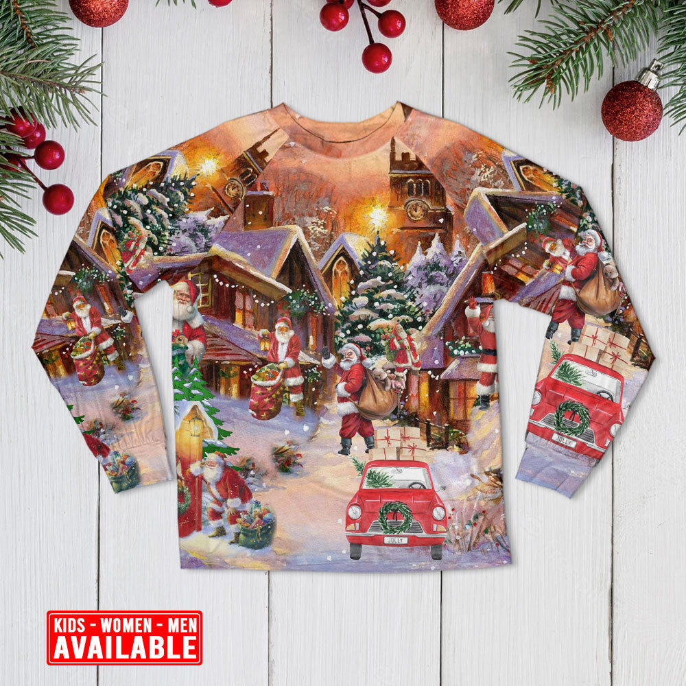 Christmas Santa Is Delivering Love - Pajamas Long Sleeve - Owls Matrix LTD