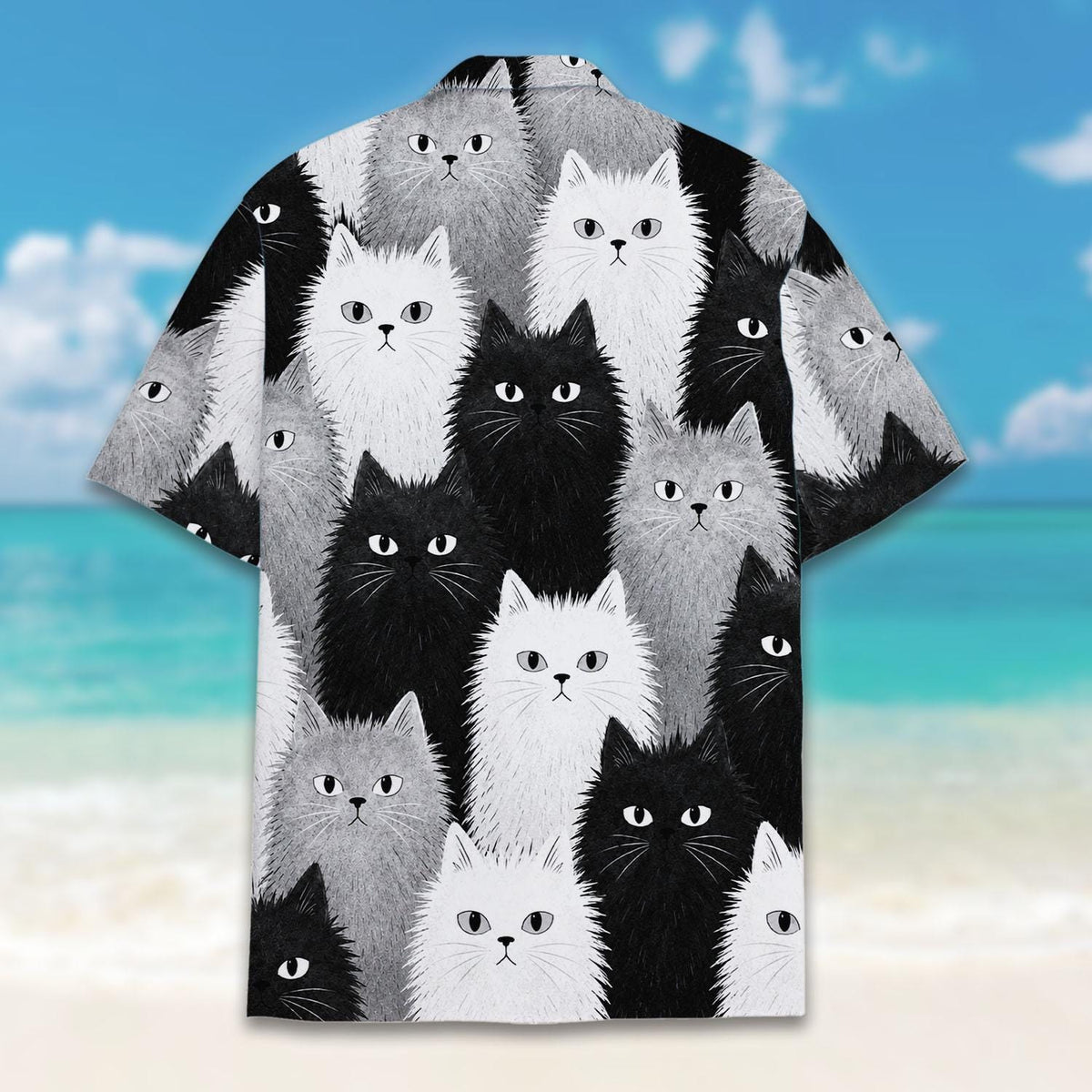 Fluffy Cat Monochrome Cute Kitten – Hawaiian Shirt