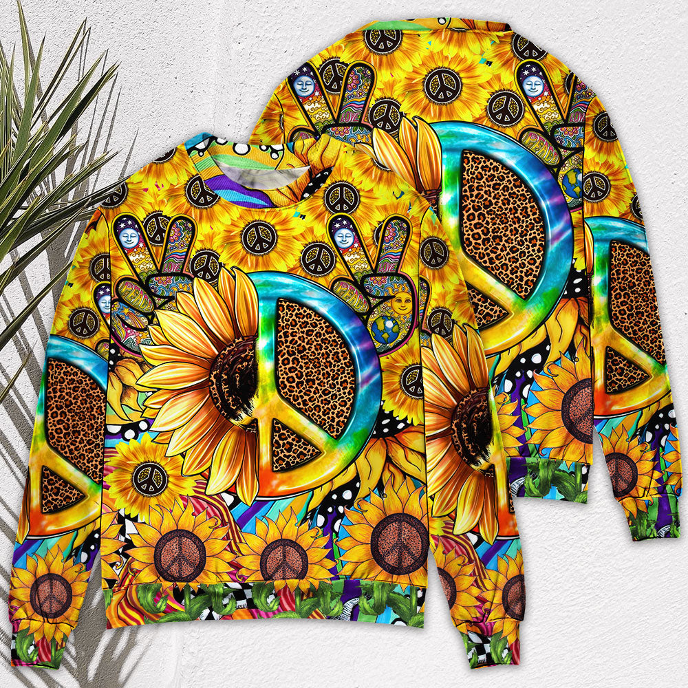Hippie Sunflowers Peace Sign Art Style – Sweater - Ugly Christmas Sweater