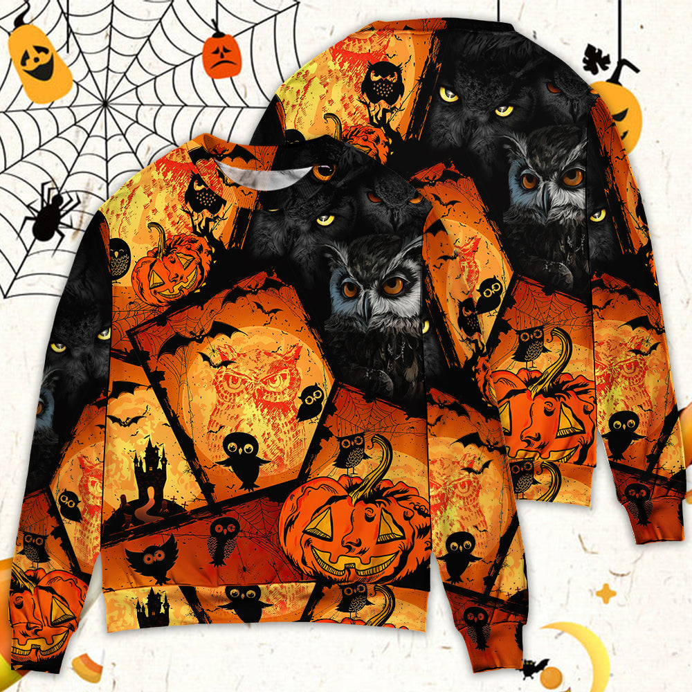 Halloween Owl Pumpkin Night Art – Sweater - Ugly Christmas Sweater
