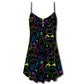 Neon Cat Playing With Kitten – Women's Summer Sleeveless V-Neck Camisole Dress