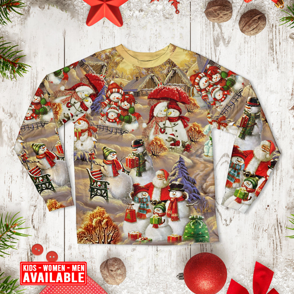 Christmas Snowman Couple Love Xmas - Pajamas Long Sleeve - Owls Matrix LTD