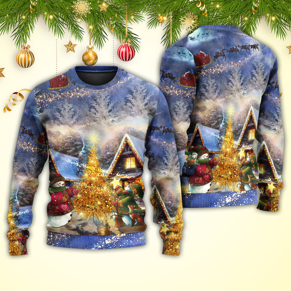 Christmas Santa Reindeer Snowman Family Love Light Art – Sweater - Ugly Christmas Sweater
