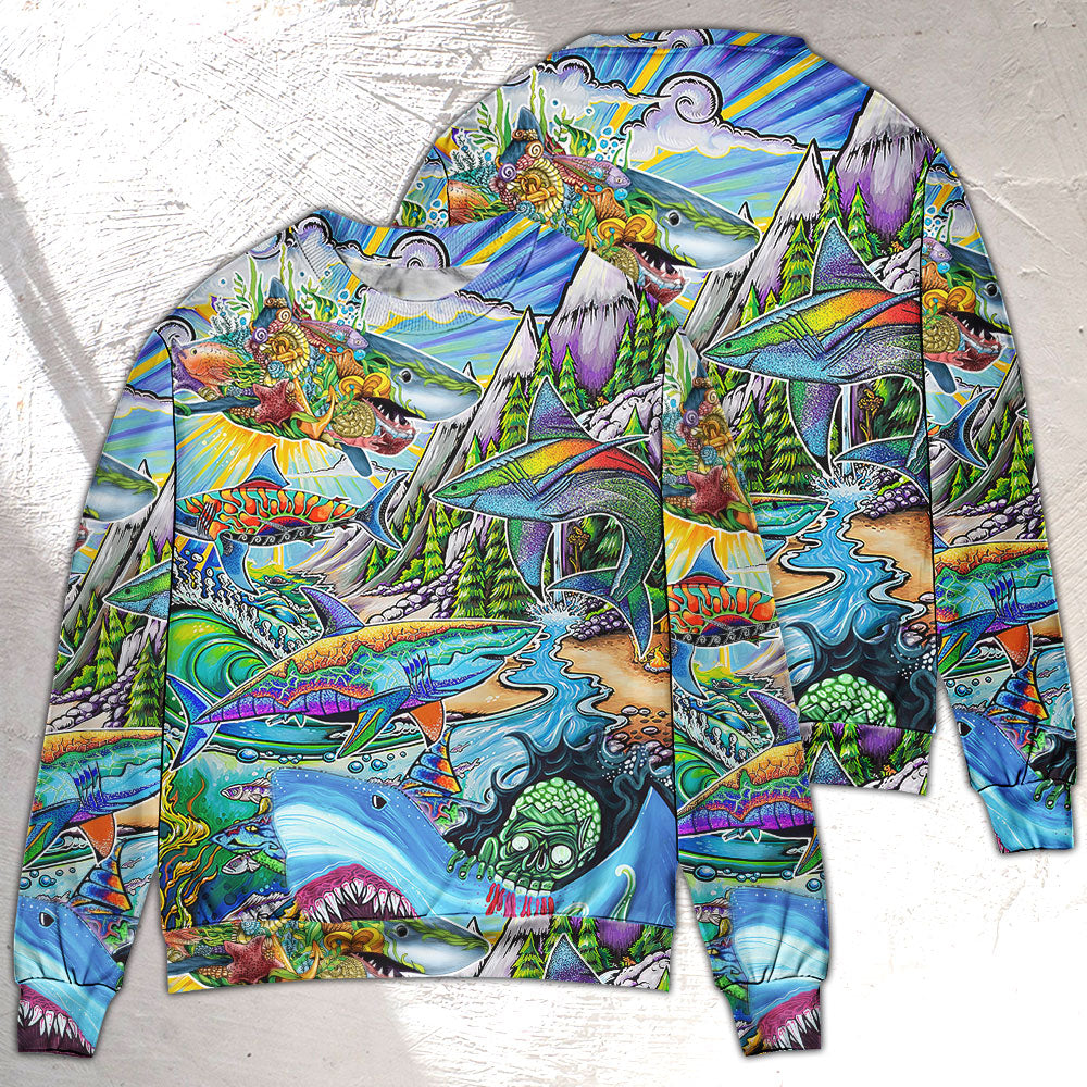 Hippie Colorful Shark Peace Art – Sweater - Ugly Christmas Sweater