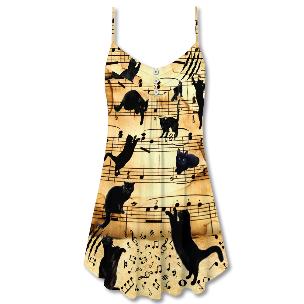 Cat Love Music Notes – Women's Summer Sleeveless V-Neck Camisole Dress
