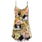 Vintage Money Cat Style – Women's Summer Sleeveless V-Neck Camisole Dress