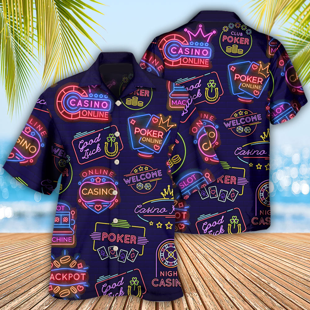 Poker Neon Casino Night Art - Hawaiian Shirt