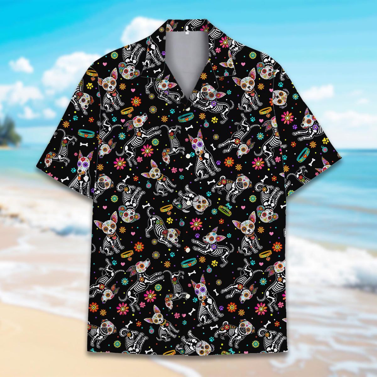 Skeleton Dog Day Of The Dead Sugar Skull – Hawaiian Shirt