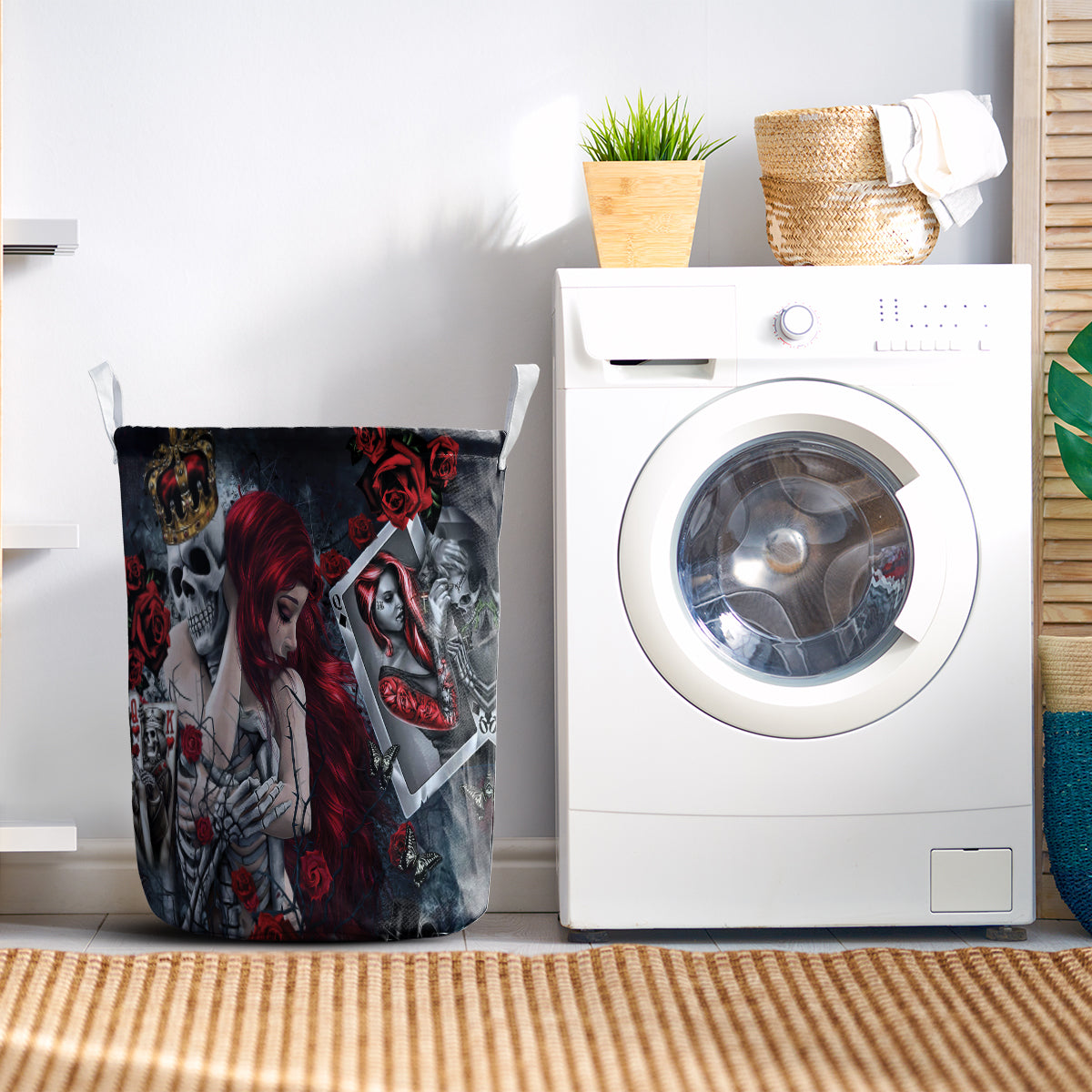 Skull Love Is Life Rose - Laundry Basket - Owls Matrix LTD