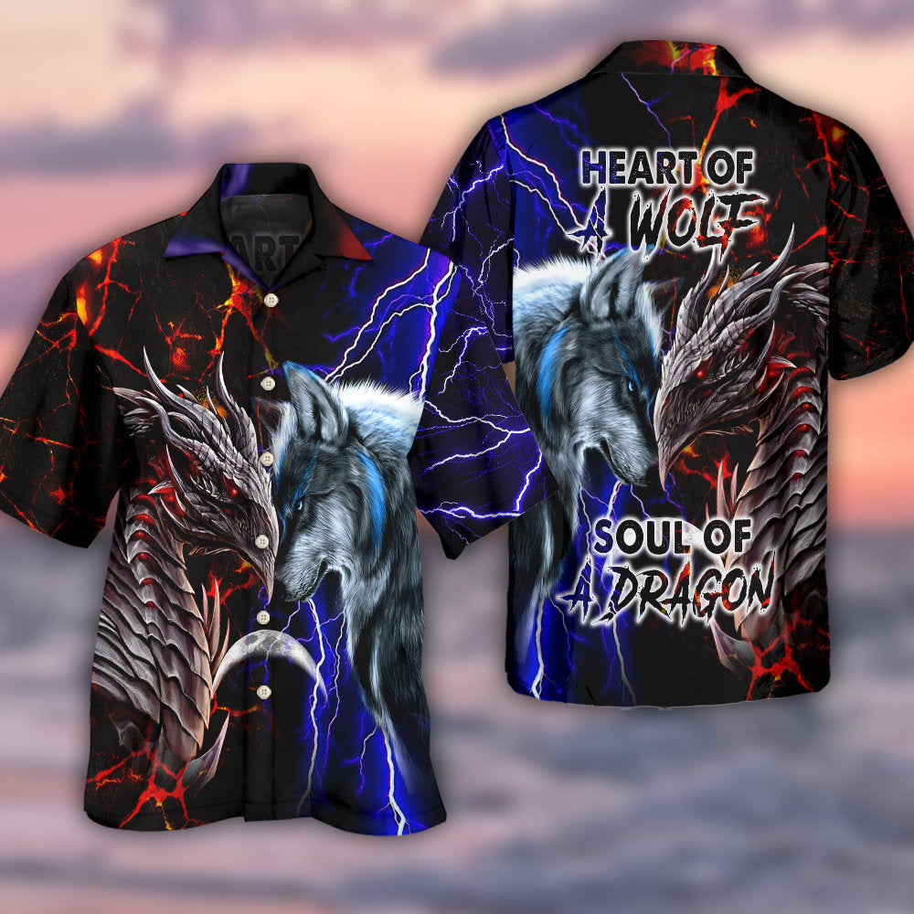 Dragon And Wolf Red Blue Fantasy – Hawaiian Shirt