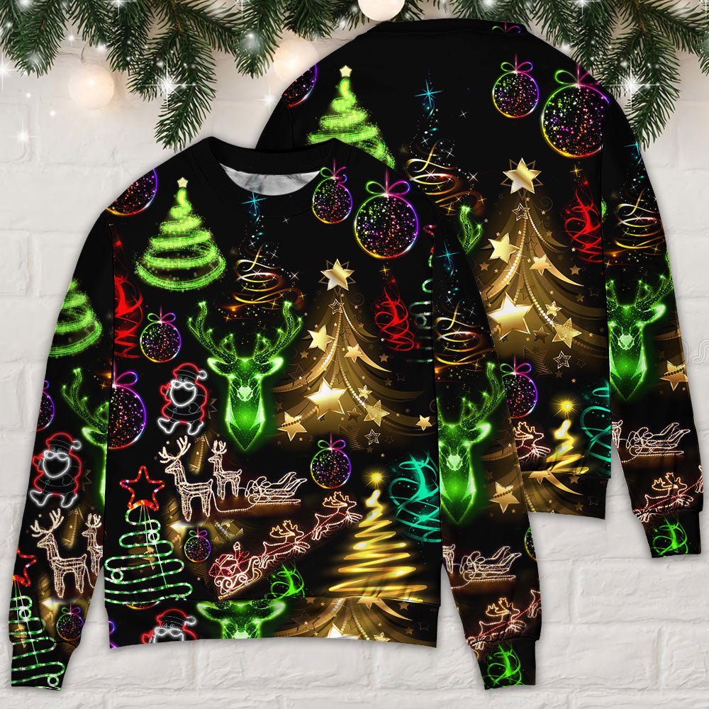 Christmas Neon Tree And Snowman Art – Sweater - Ugly Christmas Sweater