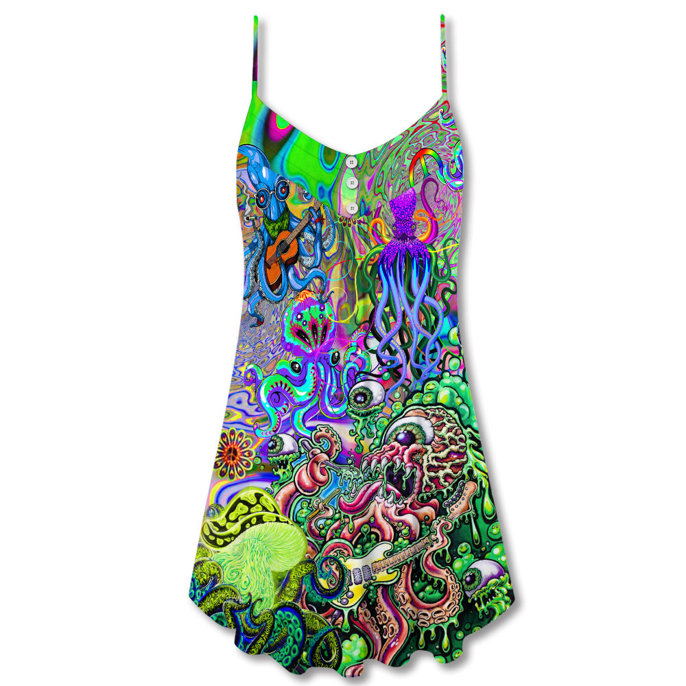 Hippie Funny Octopus Music Love – Women's Summer Sleeveless V-Neck Camisole Dress