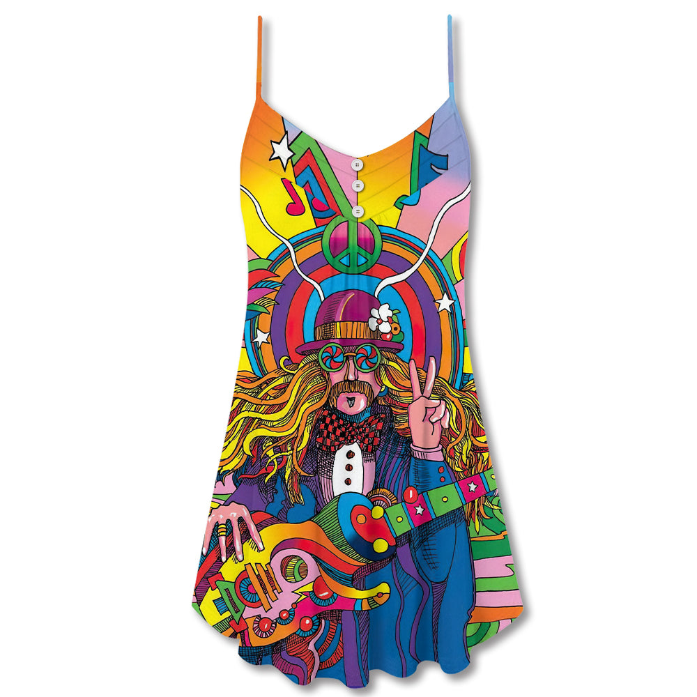 Hippie Rock Music Colorful – Women's Summer Sleeveless V-Neck Camisole Dress
