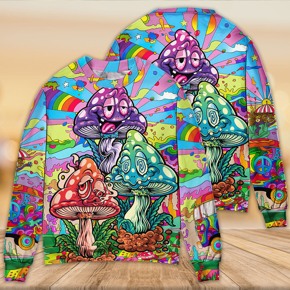 Hippie Colorful Mushroom Happy Life – Sweater - Ugly Christmas Sweater