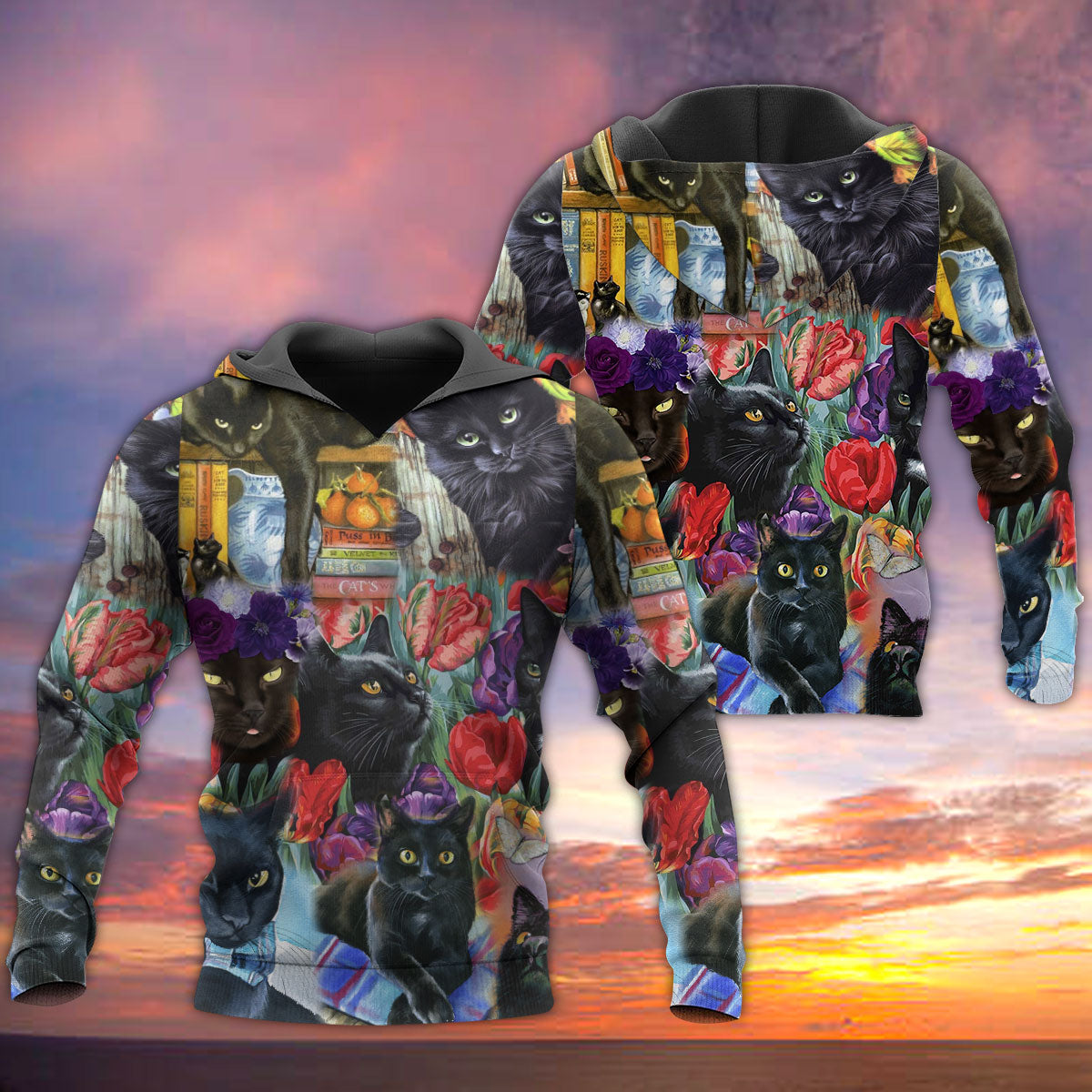 Black Cat Floral Fantasy Art – 3D Hoodie