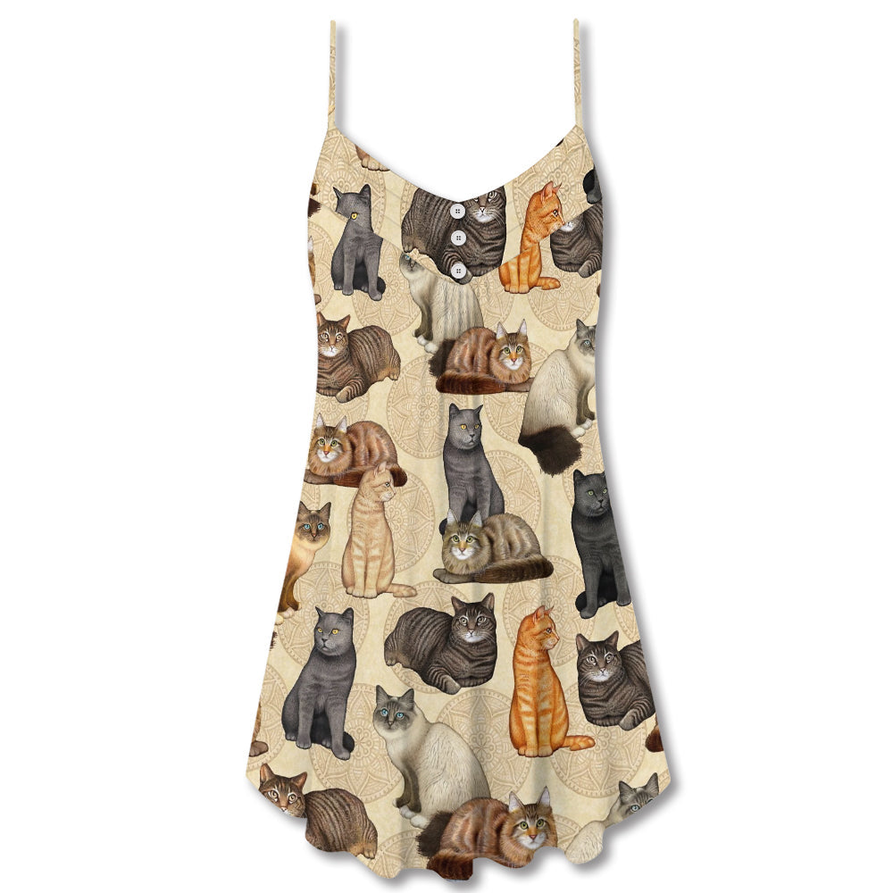 Cat Makes Me Happy Quote – Women's Summer Sleeveless V-Neck Camisole Dress