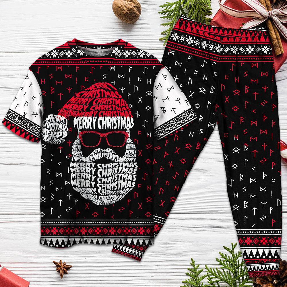 Christmas Santa Claus Retro Viking Pattern - Pajamas Short Sleeve - Owls Matrix LTD