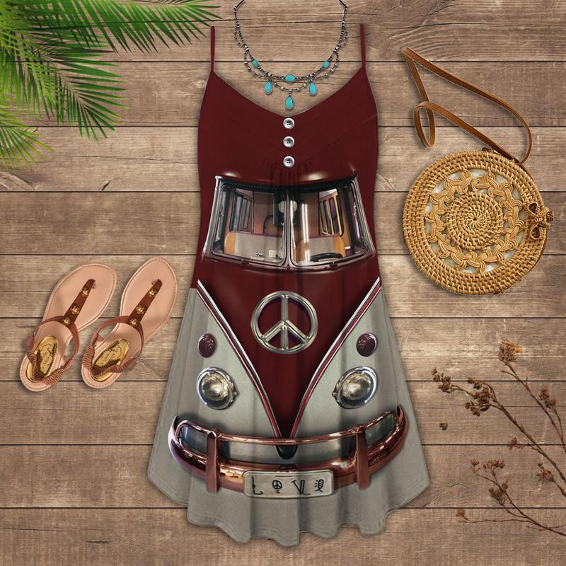 Retro Hippie Van Cool – Women's Summer Sleeveless V-Neck Camisole Dress