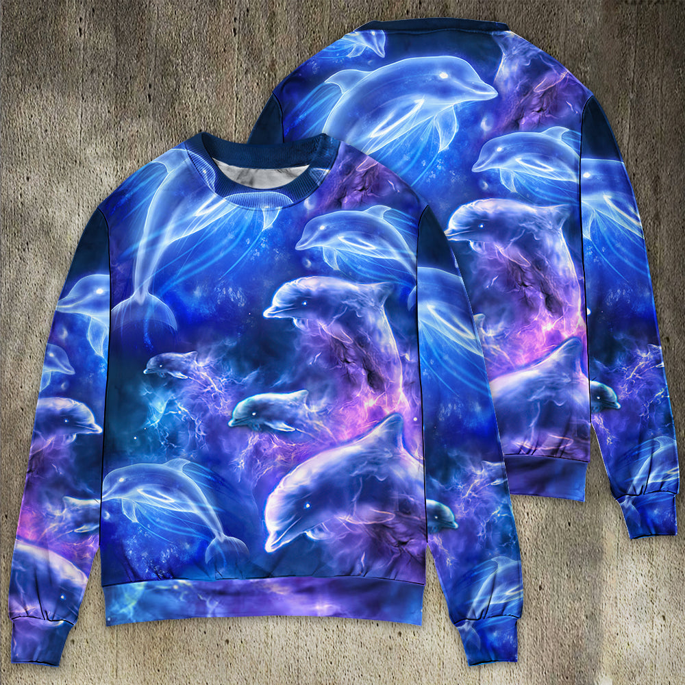 Dolphin Galaxy Neon Glow Art Style – Sweater - Ugly Christmas Sweater