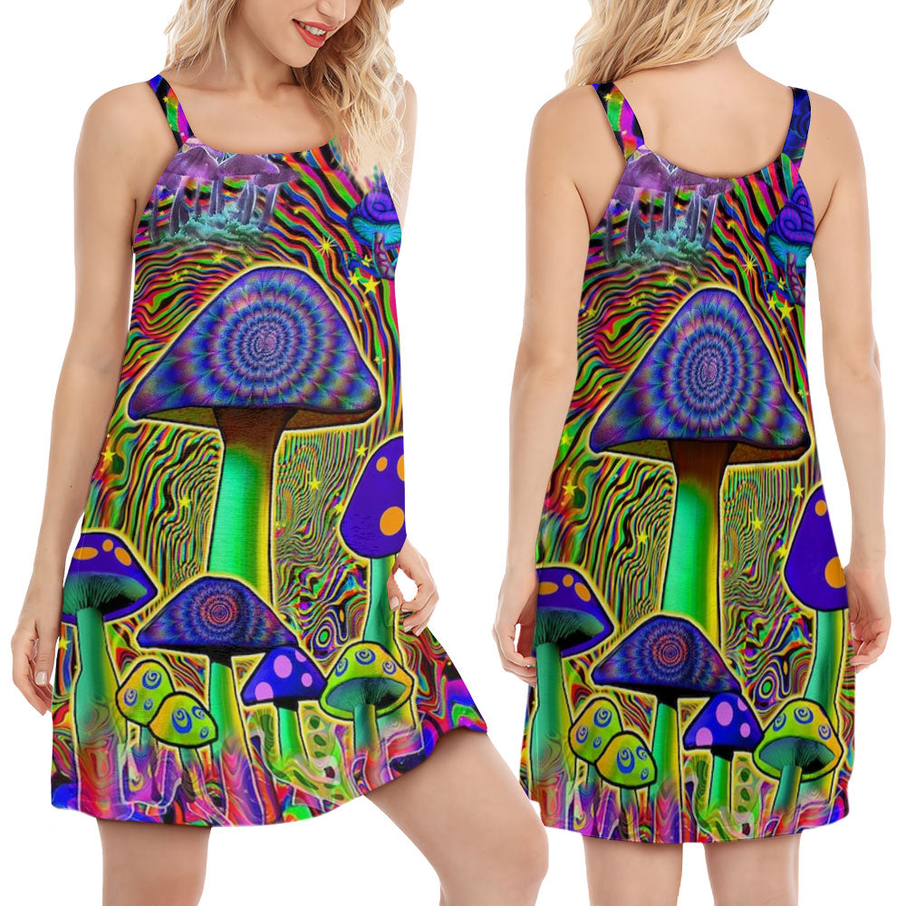 Hippie Mushroom Love Colors – Women's Summer Sleeveless V-Neck Camisole Dress