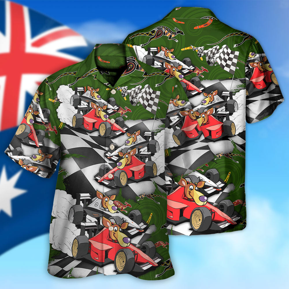 Kangaroo Racing Car Australian Vibe - Hawaiian Shirt