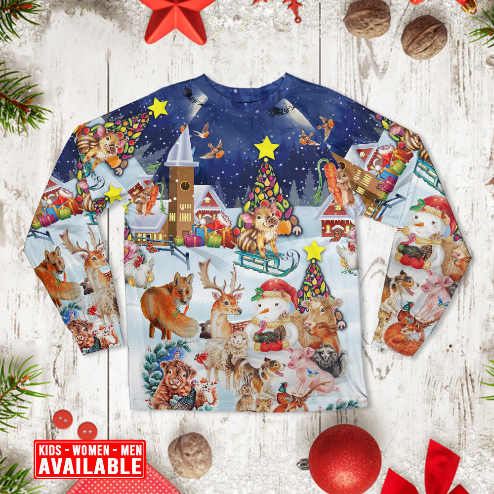 Christmas Happy Animals Merry Xmas - Pajamas Long Sleeve - Owls Matrix LTD