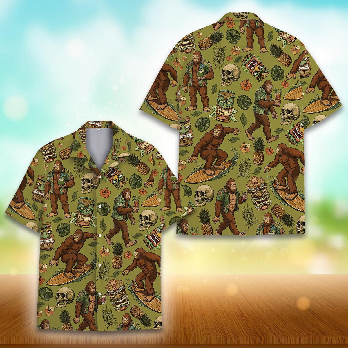 Sasquatch Bigfoot Skull Pineapple Tiki Tropical – Hawaiian Shirt