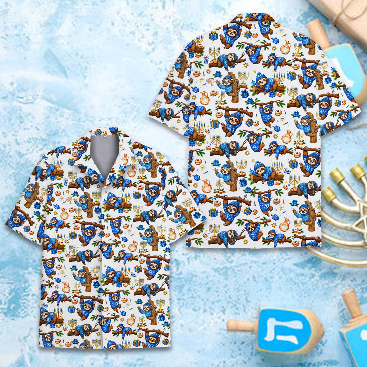 Funny Sloth Hanukkah Menorah Dreidel Holiday – Hawaiian Shirt