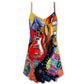 Galaxy Guitar Colorful Background – Women's Summer Sleeveless V-Neck Camisole Dress