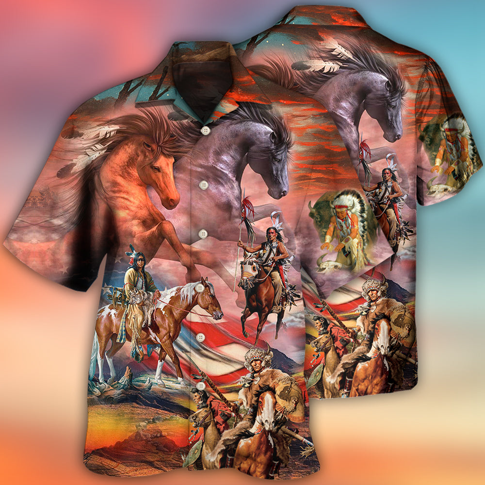 Native Horse Patriotic Flag Independence Day - Hawaiian Shirt