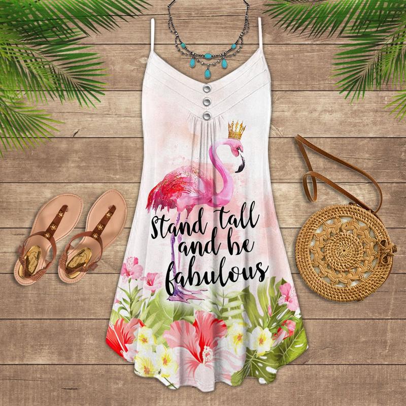 Flamingo Loves Summer Tropical Vibes Limited 3 – Women's Summer Sleeveless V-Neck Camisole Dress