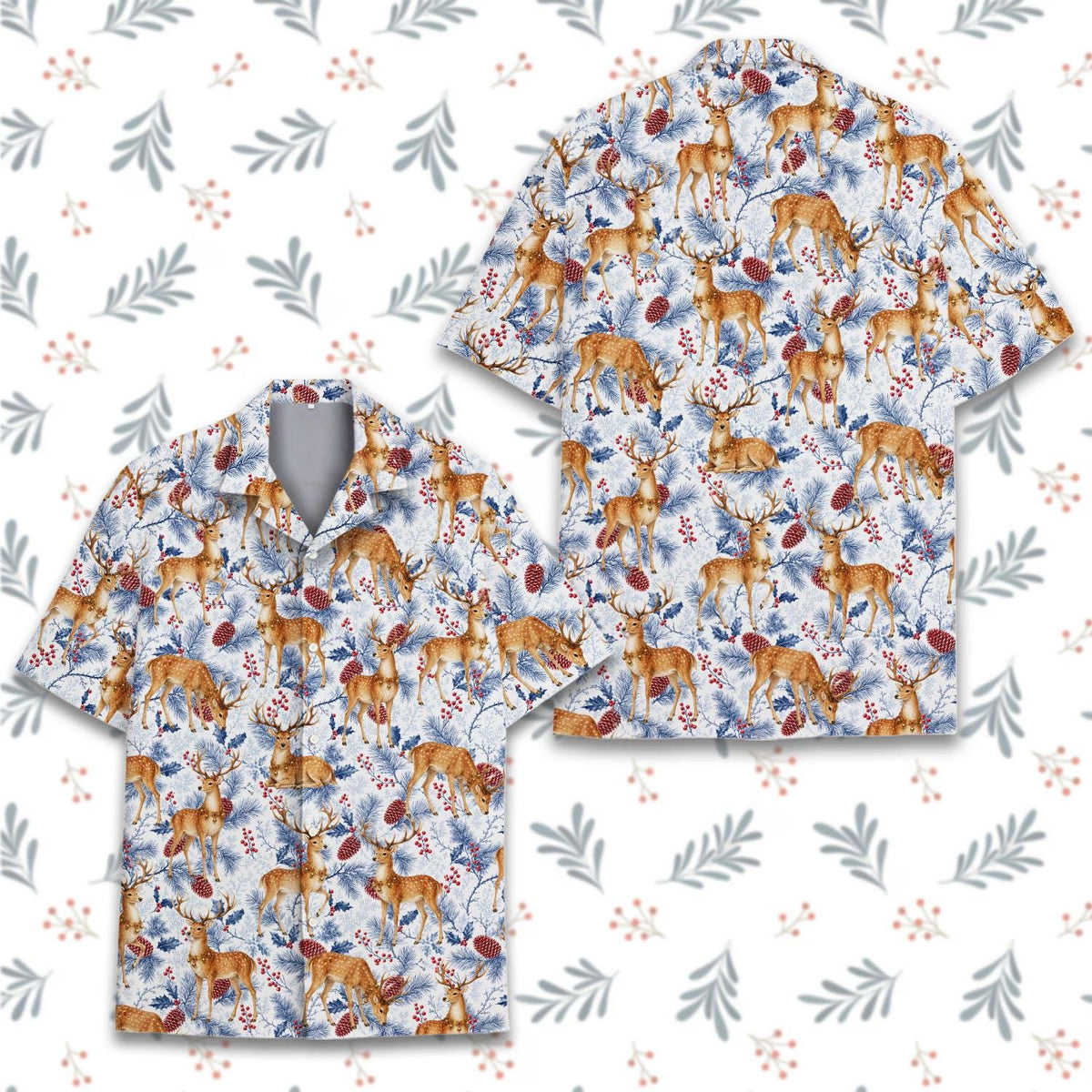 Christmas Deer Winter Reindeer Pine Cone Woodland – Hawaiian Shirt