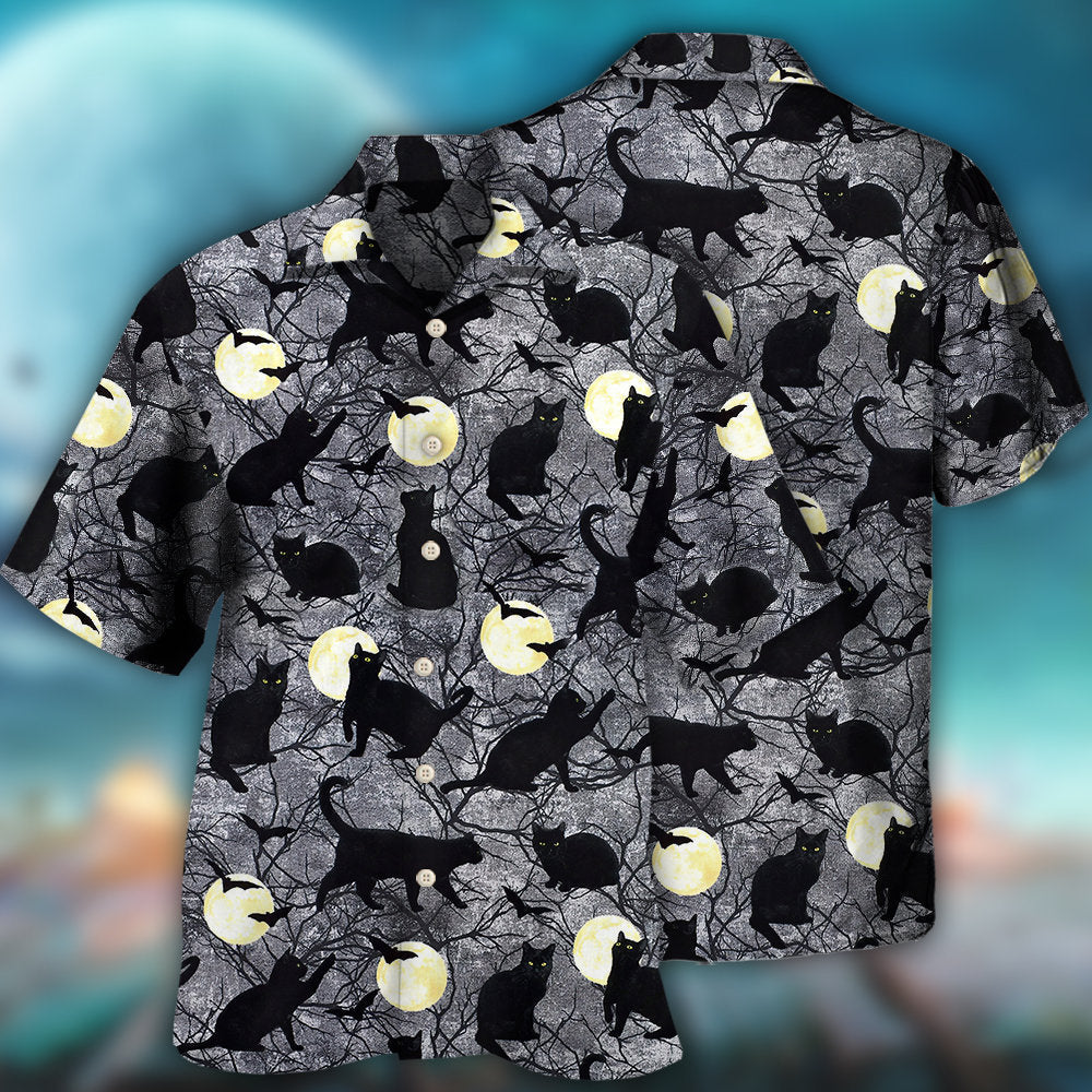 Halloween Black Cat Pattern Design – Hawaiian Shirt