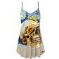 Vintage Skull Sunflower Starry Night – Women's Summer Sleeveless V-Neck Camisole Dress