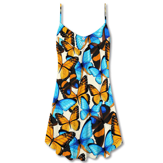 Abstract Colorful Vintage Butterfly – Women's Summer Sleeveless V-Neck Camisole Dress