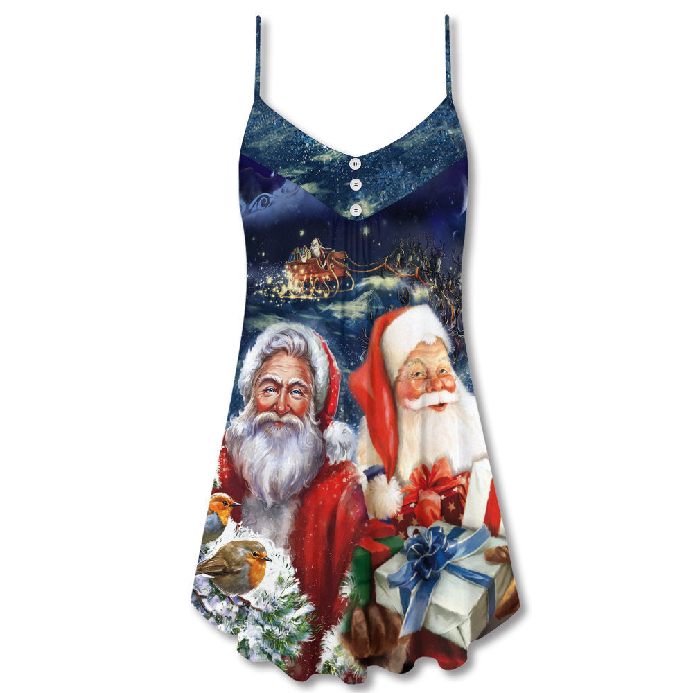 Christmas Santa Snow Night – Women's Summer Sleeveless V-Neck Camisole Dress