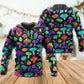 Neon Mushroom Leaf Art - 3D Hoodie