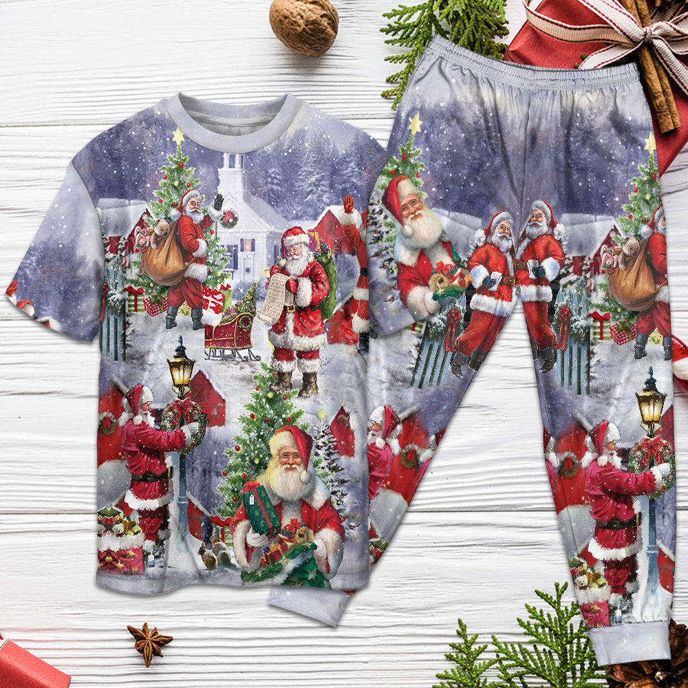 Christmas Merry Xmas Santa Claus Is Coming - Pajamas Short Sleeve - Owls Matrix LTD