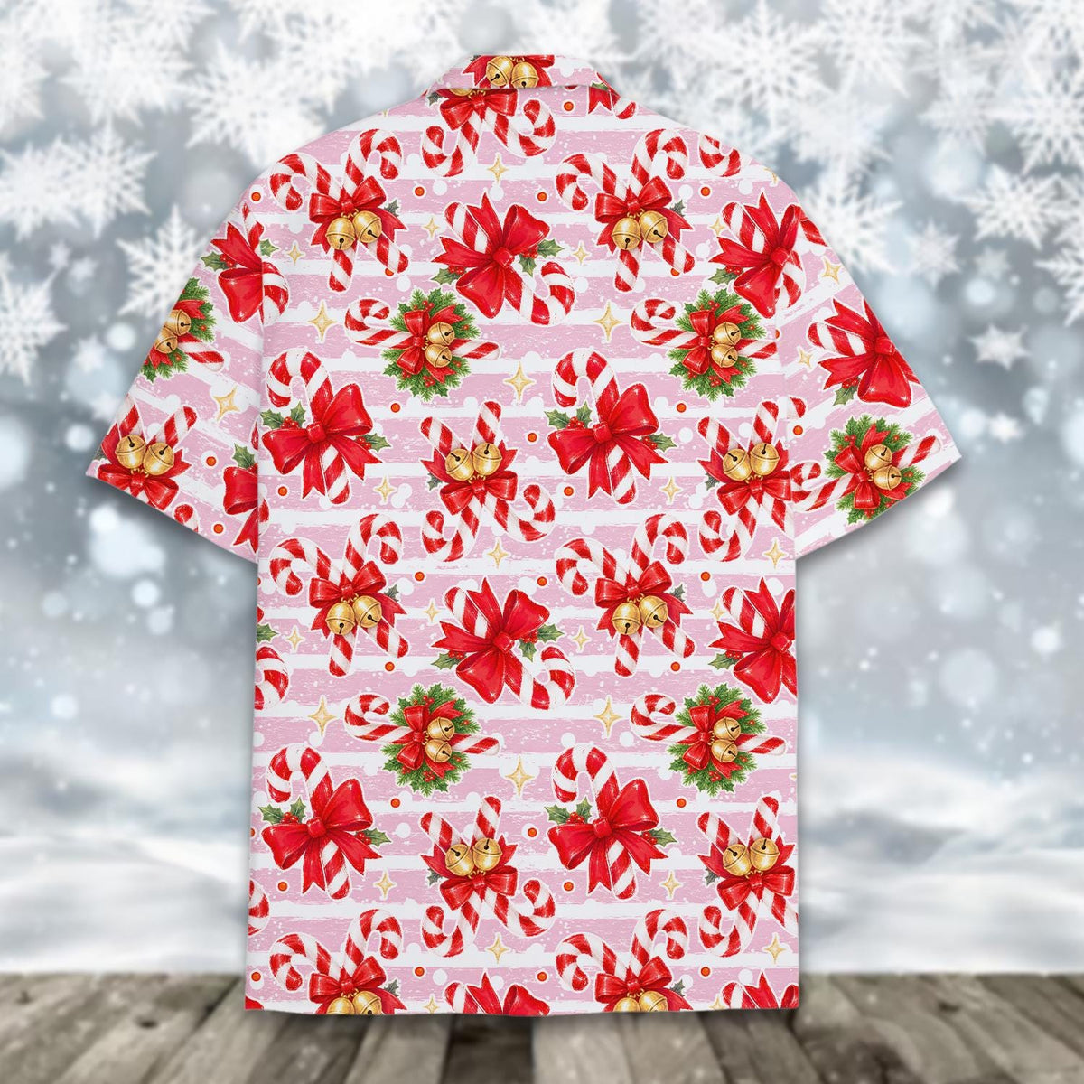 Pink Candy Cane Red Bow Jingle Bell Christmas – Hawaiian Shirt