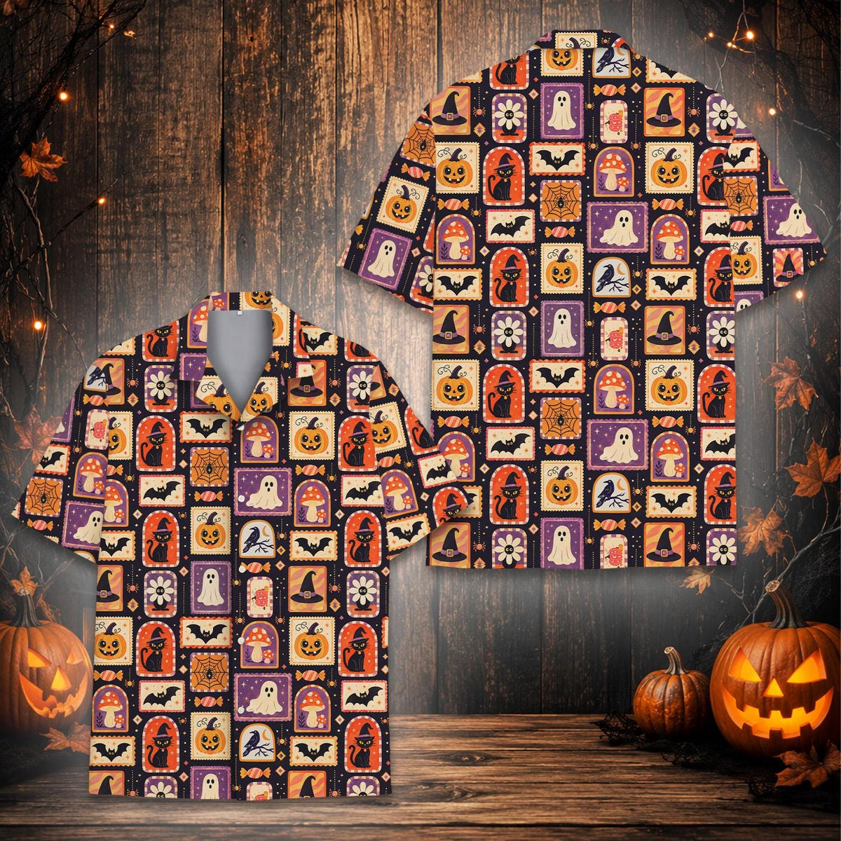Spooky Halloween Witch Cat Ghost Pumpkin Mushroom – Hawaiian Shirt