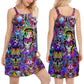Hippie Skull Floral Colors – Women's Summer Sleeveless V-Neck Camisole Dress