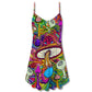 Hippie Mushroom Hypnotic Art – Women's Summer Sleeveless V-Neck Camisole Dress