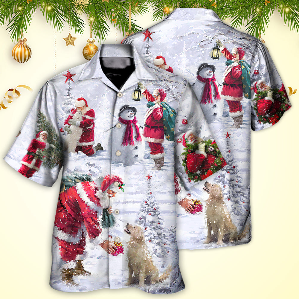 Christmas Santa With Animals And Snowman Art – Hawaiian Shirt