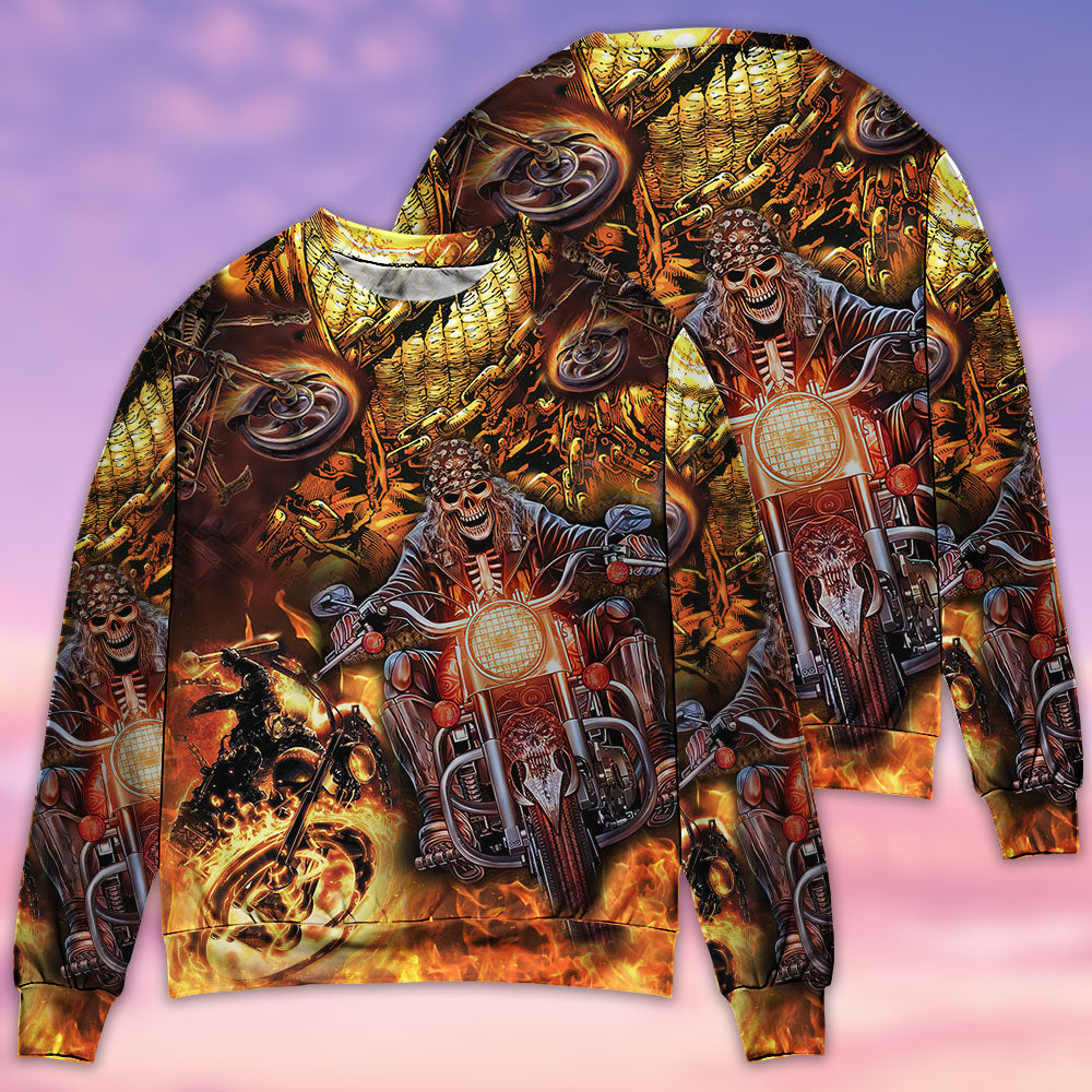 Skull Motorcycle Racing Fire Style – Sweater - Ugly Christmas Sweater
