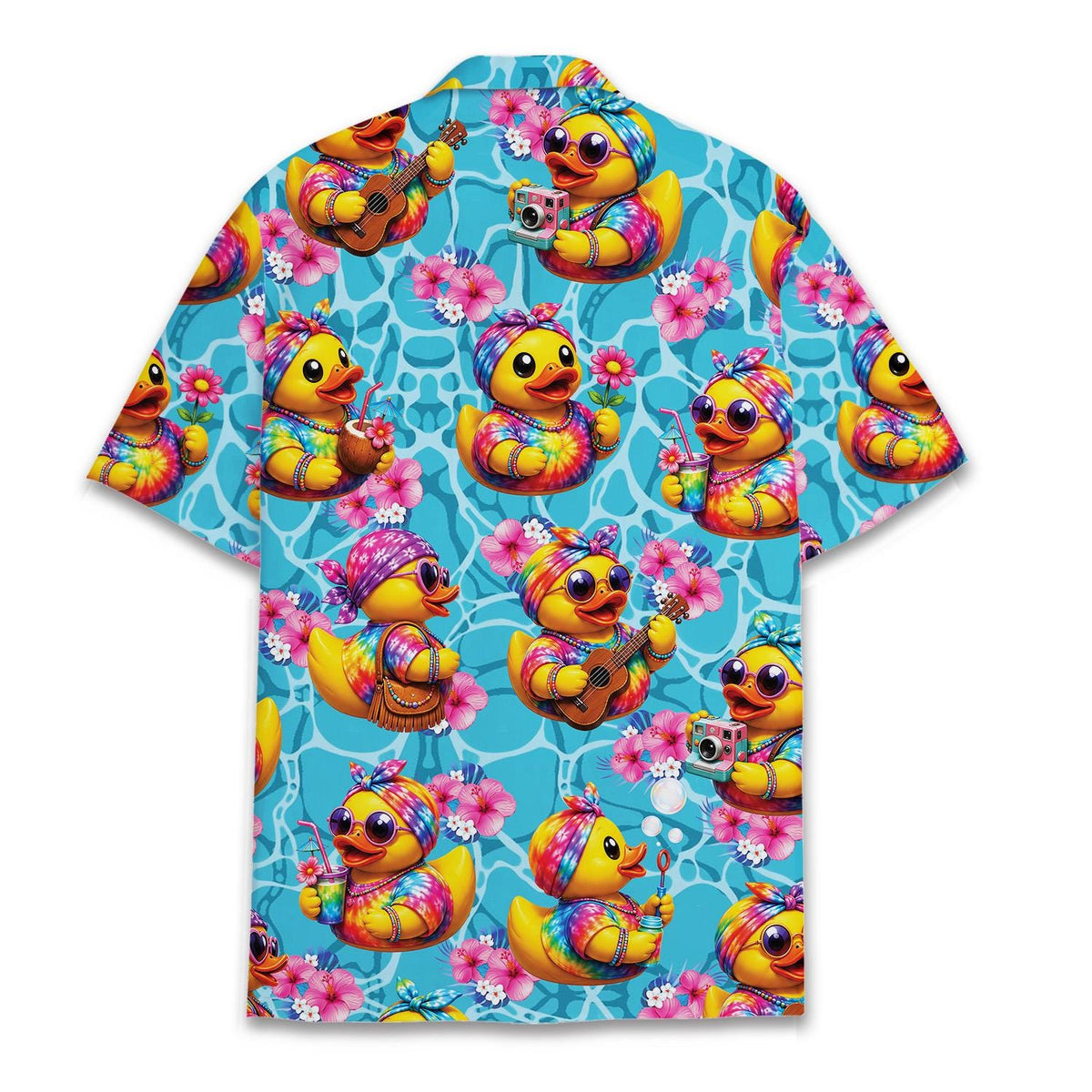 Summer Rubber Duck Tie Dye Tropical Flowers Cocktail – Hawaiian Shirt