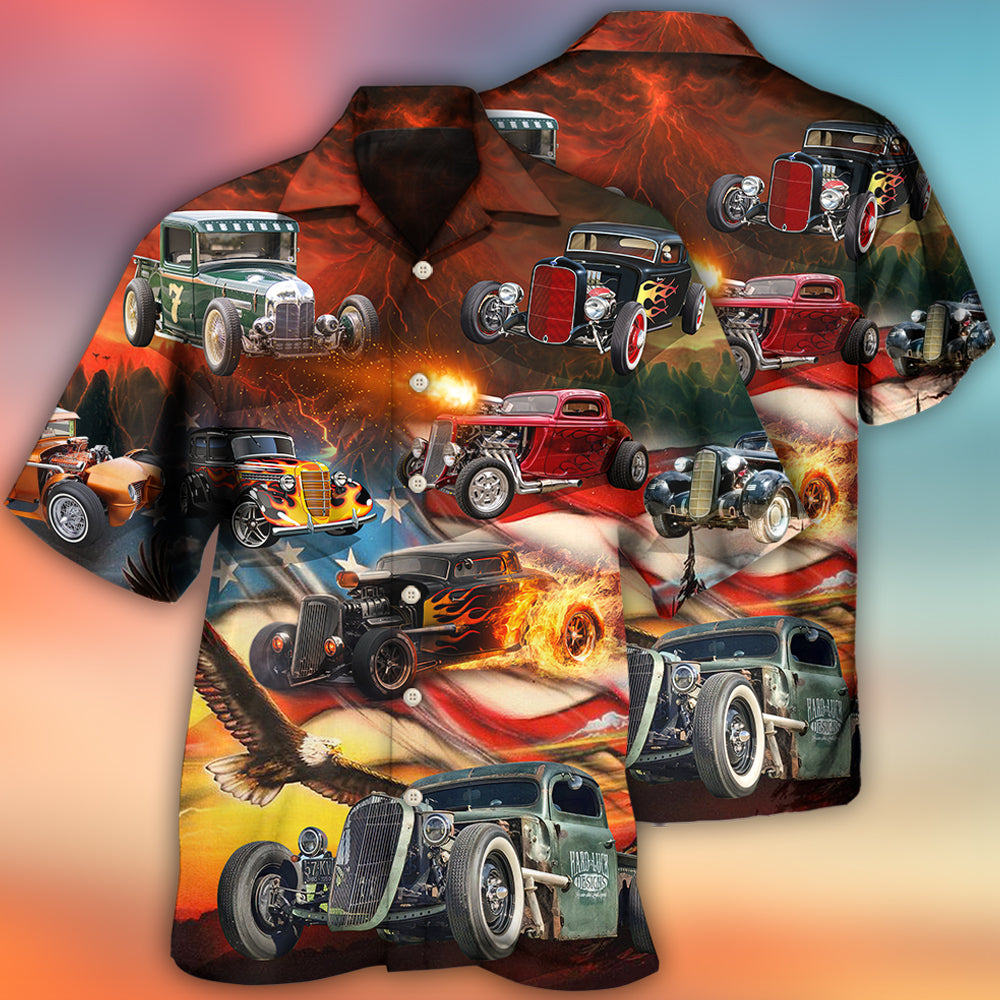 Hot Rod American Flag Patriotic - Hawaiian Shirt