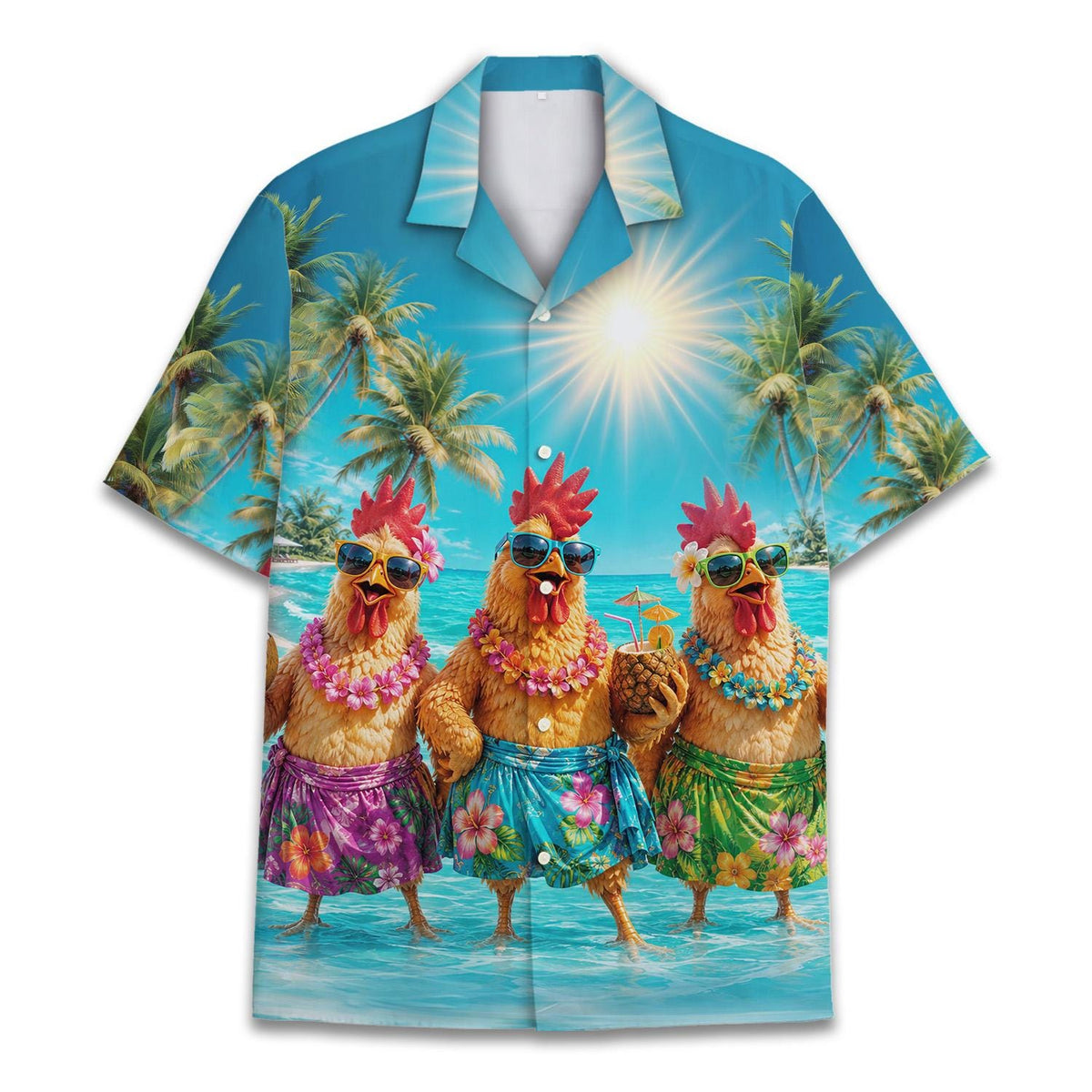 Tropical Chicken Rooster Palm Tree Beach Vacation – Hawaiian Shirt